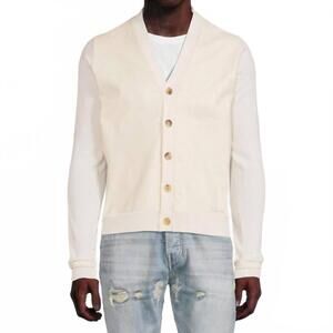 NEW AMIRI leather front cardigan in alabaster